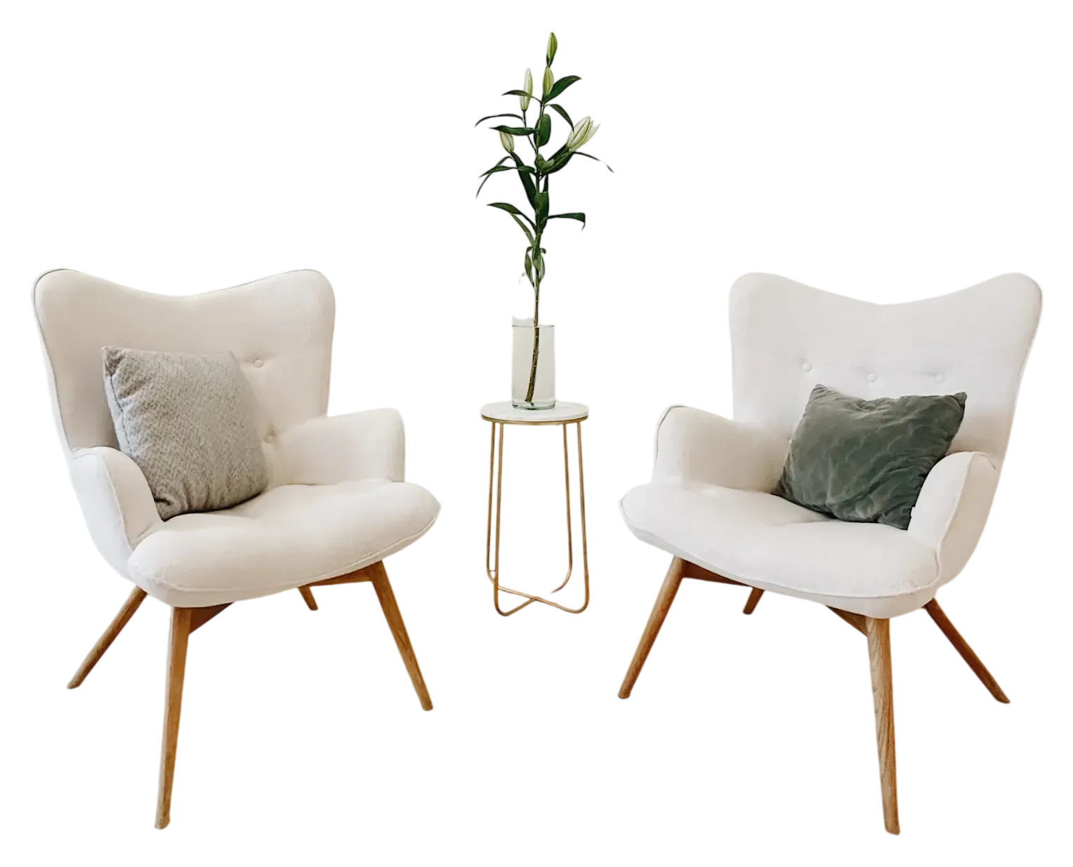 Two armchairs for therapy sessions at the Liberté Institute